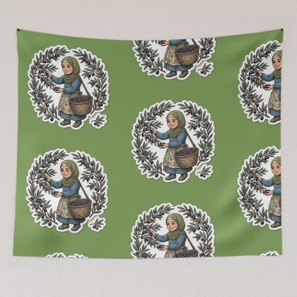 Item preview, Cute Hijabi Girl Harvesting Olive Tree Branch Vintage Sticker Art designed and sold by Fatomfatom.