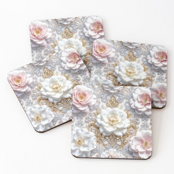Item preview, Luxury White Rose Baroque Floral Pattern designed and sold by IntelliMindDesigns.