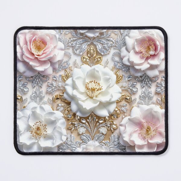 Item preview, Luxury White Rose Baroque Floral Pattern designed and sold by IntelliMindDesigns.