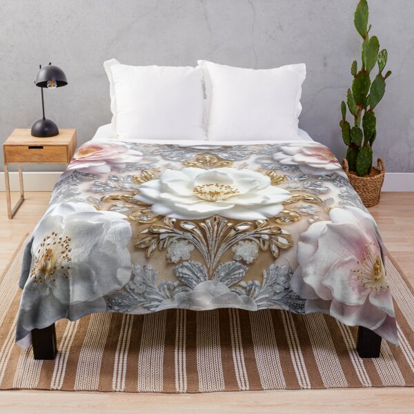 Item preview, Luxury White Rose Baroque Floral Pattern designed and sold by IntelliMindDesigns.