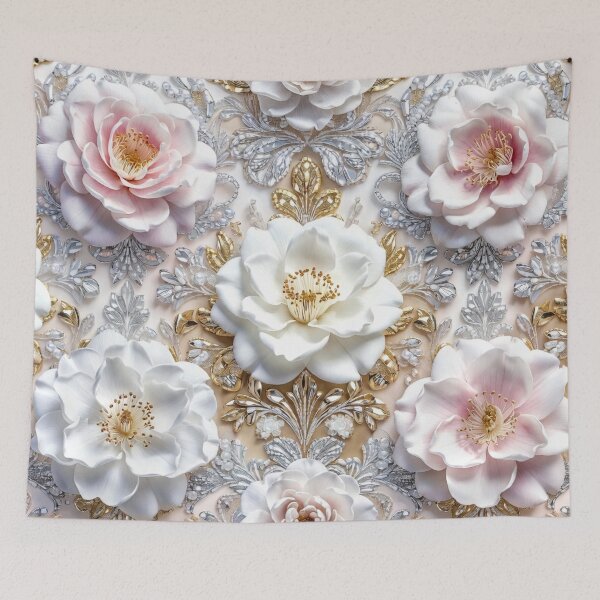 Item preview, Luxury White Rose Baroque Floral Pattern designed and sold by IntelliMindDesigns.