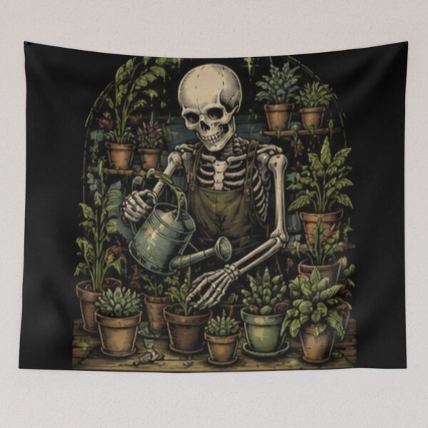 Item preview, Skeleton Gardener Watering Plants Gothic Garden Graphic designed and sold by SkeletonMood.