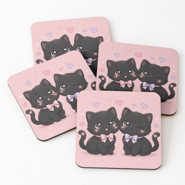 Item preview, Two Black Kittens with Pink and Purple Bows on Pink Background designed and sold by Pioneer Spirit Market.
