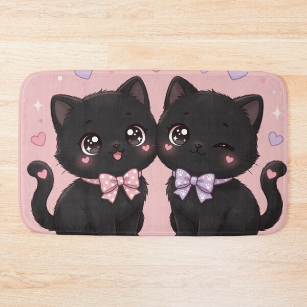 Item preview, Two Black Kittens with Pink and Purple Bows on Pink Background designed and sold by Pioneer Spirit Market.