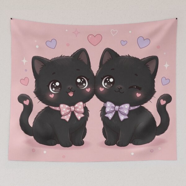 Item preview, Two Black Kittens with Pink and Purple Bows on Pink Background designed and sold by Pioneer Spirit Market.