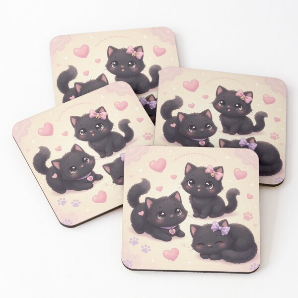 Item preview, Three Adorable Black Kittens with Bows and Hearts designed and sold by Pioneer Spirit Market.