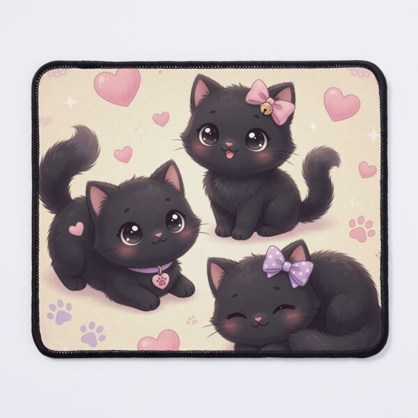 Item preview, Three Adorable Black Kittens with Bows and Hearts designed and sold by Pioneer Spirit Market.