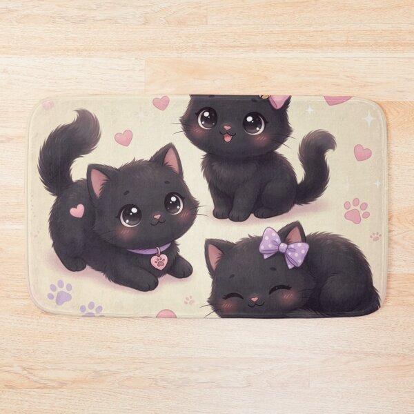 Item preview, Three Adorable Black Kittens with Bows and Hearts designed and sold by Pioneer Spirit Market.