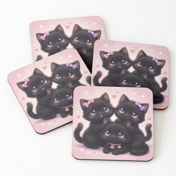 Item preview, Three Cuddling Black Kittens with Bows on Pink Background designed and sold by Pioneer Spirit Market.