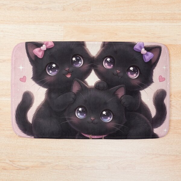 Item preview, Three Cuddling Black Kittens with Bows on Pink Background designed and sold by Pioneer Spirit Market.