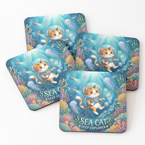 Item preview, Sea Cat Deep Explorer: Cute Calico Astronaut Underwater Sticker Art designed and sold by MoonwoodStudio.