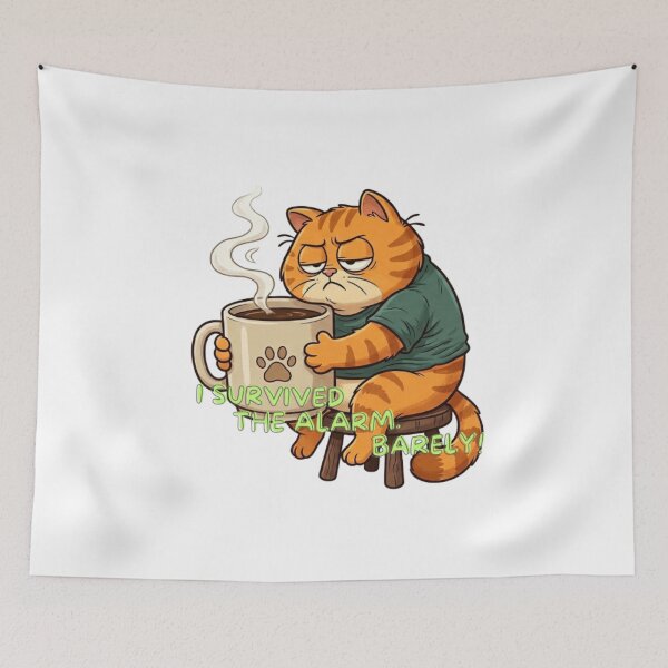 Item preview, I Survived The Alarm Funny Cat Coffee T-Shirt designed and sold by Leogasup.