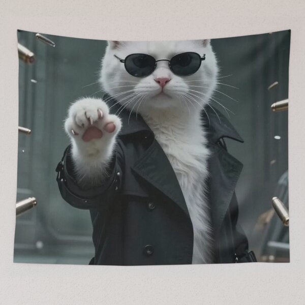 Item preview, White Cat in Trench Coat and Sunglasses Talk to the Paw designed and sold by Pioneer Spirit Market.
