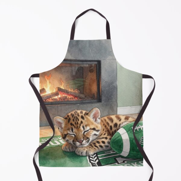 Item preview, Baby Leopard Kitten Sleeping on Saskatchewan Roughriders Rug designed and sold by Pioneer Spirit Market.