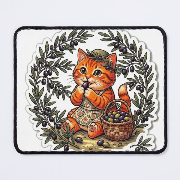 Item preview, Cute Orange Tabby Cat Harvesting Olive Tree Branch Vintage Sticker designed and sold by Fatomfatom.