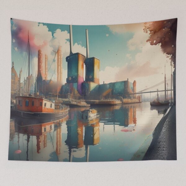 Item preview, Colorful Battersea Power Station London Cityscape Watercolor designed and sold by UmSkelig834.