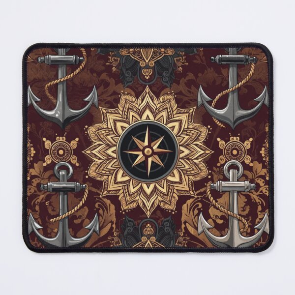 Item preview, Vintage Red Nautical Anchor Damask Pattern designed and sold by IntelliMindDesigns.