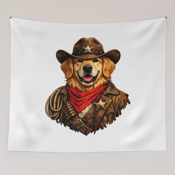 Item preview, Golden Retriever Cowboy – Premium Wild West Dog Illustration designed and sold by builtforyou.