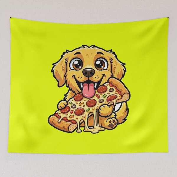 Item preview, Cute Golden Retriever Eating Pizza Cartoon Dog Merch designed and sold by Wild Horizon Studio.