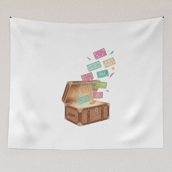 Item preview, Spanish travel trunk words papel picado language wanderlust vintage art gift designed and sold by language-des.