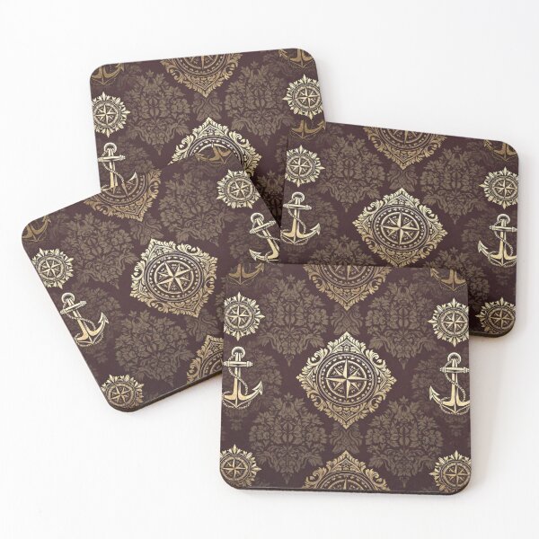 Item preview, Classic Brown Gold Nautical Anchor Pattern designed and sold by IntelliMindDesigns.