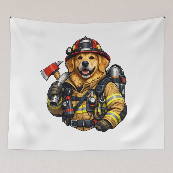 Item preview, Heroic Golden Retriever Firefighter Premium Illustration designed and sold by builtforyou.
