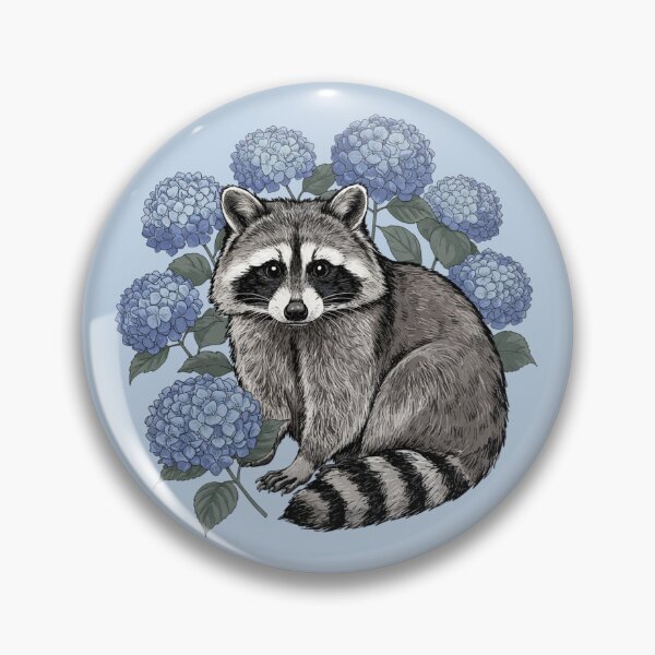 Item preview, Vintage Raccoon Among Blue Hydrangea Blooms Nature Wildlife Art  designed and sold by BirdsnStuff.