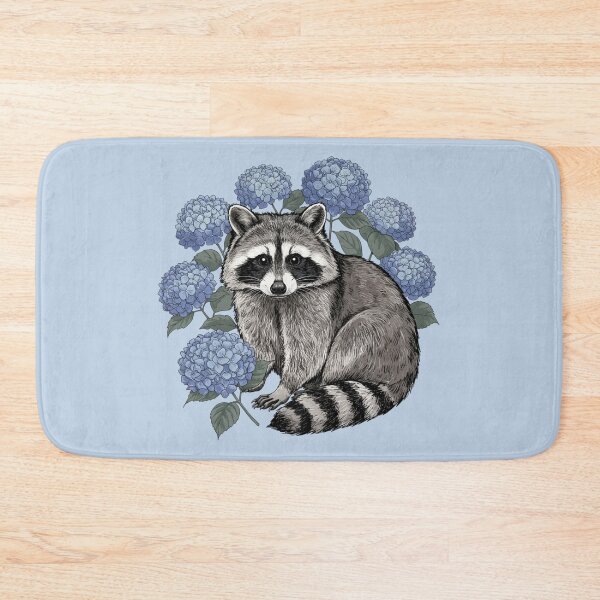 Item preview, Vintage Raccoon Among Blue Hydrangea Blooms Nature Wildlife Art  designed and sold by BirdsnStuff.