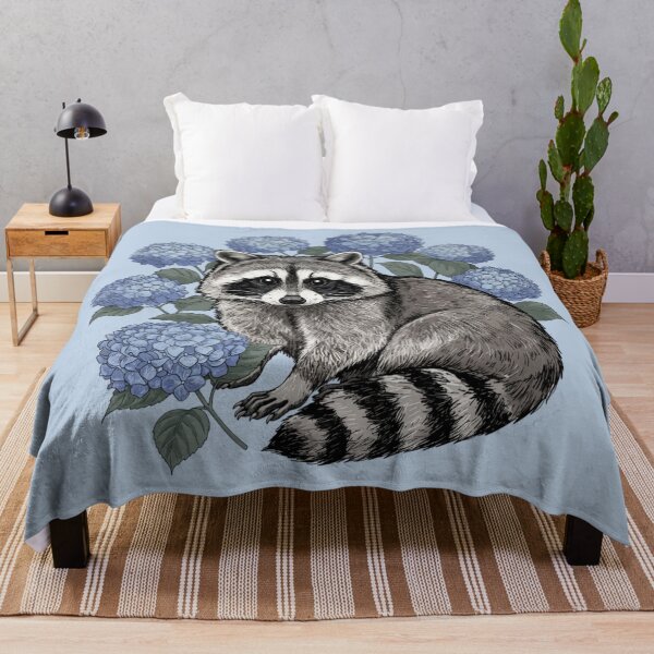 Item preview, Vintage Raccoon Among Blue Hydrangea Blooms Nature Wildlife Art designed and sold by BirdsnStuff.