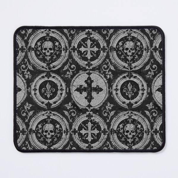 Item preview, Luxury Silver Gothic Mosaic Tile & Monochrome Fleur-de-lis Skull Pattern designed and sold by cabuks.