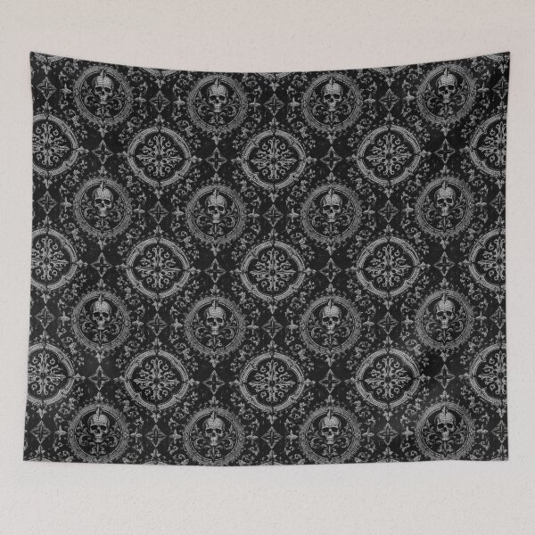 Item preview, Silver Skull Mosaic Tile & Monochrome Luxury Gothic Damask Pattern designed and sold by cabuks.