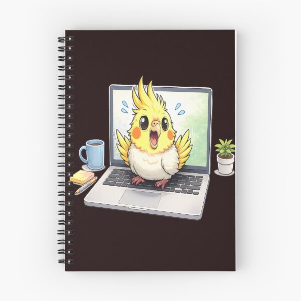 Item preview, Lindo pájaro cacatúa en la computadora portátil de la oficina. designed and sold by CalineczkaArt.