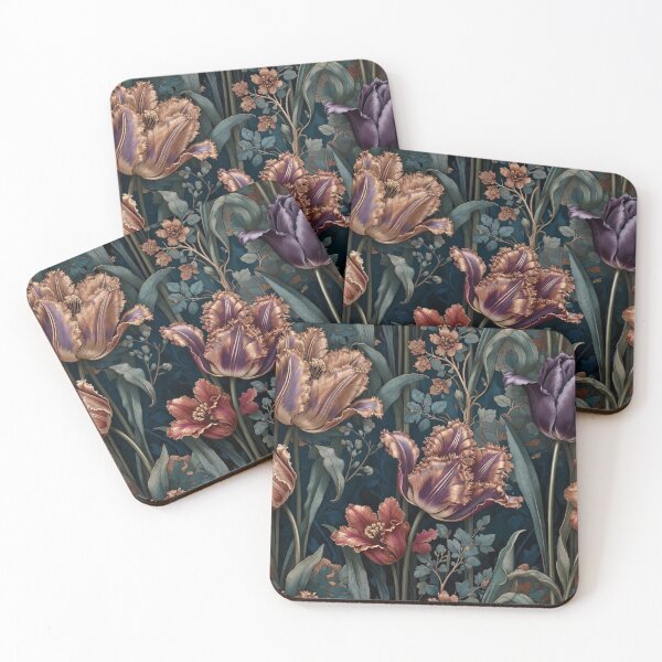 Item preview, Dark Jewel Tone Botanical Tulip Pattern designed and sold by IntelliMindDesigns.