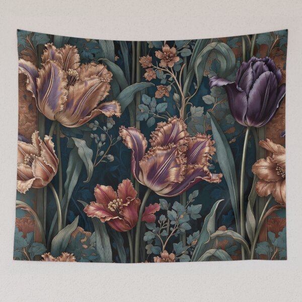 Item preview, Dark Jewel Tone Botanical Tulip Pattern designed and sold by IntelliMindDesigns.