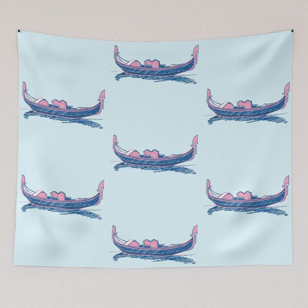 Item preview, Venice Gondola Sketch – Pastel Pink and Blue Italian Illustration designed and sold by EmeraldeaArt.