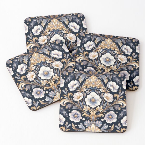 Item preview, Navy Gold Floral Damask Luxury Pattern designed and sold by IntelliMindDesigns.