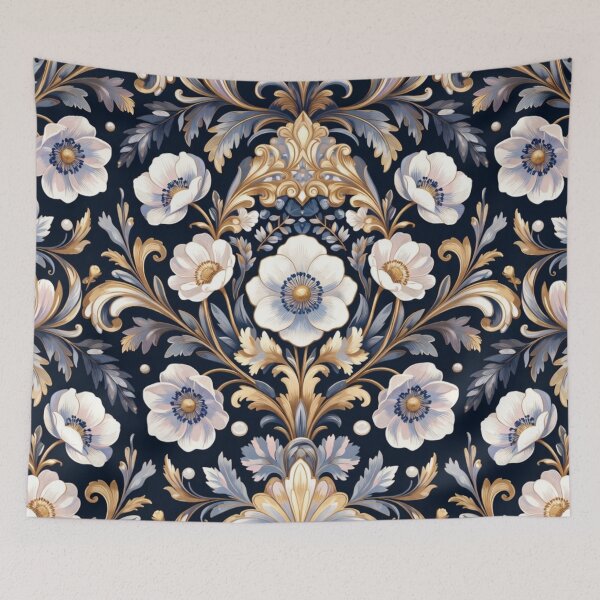 Item preview, Navy Gold Floral Damask Luxury Pattern designed and sold by IntelliMindDesigns.