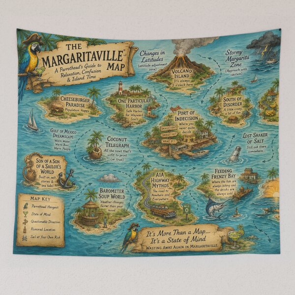Item preview, Margaritaville World Map Jimmy Buffett Travel Destinations - 12288x8192 designed and sold by darky72.
