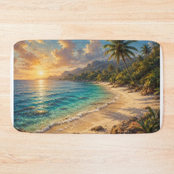 Item preview, Sunset on the Beach Oil Painting Tropical Landscape designed and sold by JonelleTshirts.