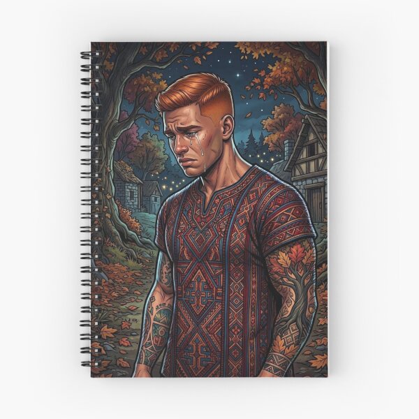 Item preview, SAD CELTIC WARRIOR IN AUTUMN FOREST MAGICAL FANTASY ILLUSTRATION designed and sold by Curiosiart.
