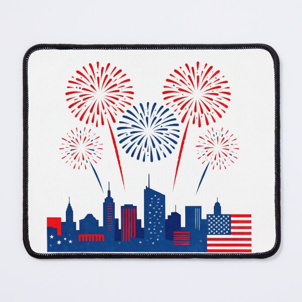 Item preview, Fourth of July Fireworks City Skyline Art Print designed and sold by KooksStudio.