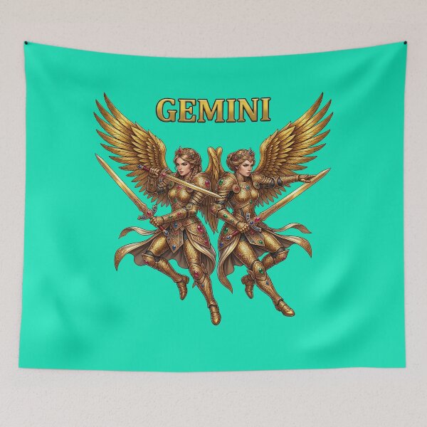 Item preview, Golden Gemini Zodiac Winged Twins Design designed and sold by Utopian-Magic.