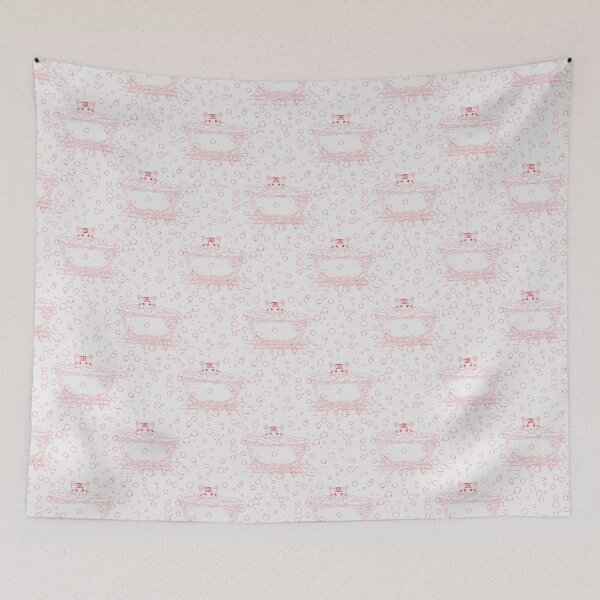 Item preview, Red Cat Bath Toile | Vintage Kitten Clawfoot Tub Pattern designed and sold by Pharmkitty.