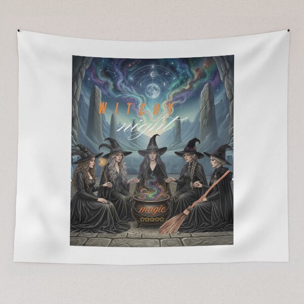 Item preview, Witchy Night Cosmic Coven of Witches with Magic Cauldron Illustration designed and sold by VibranPalette.