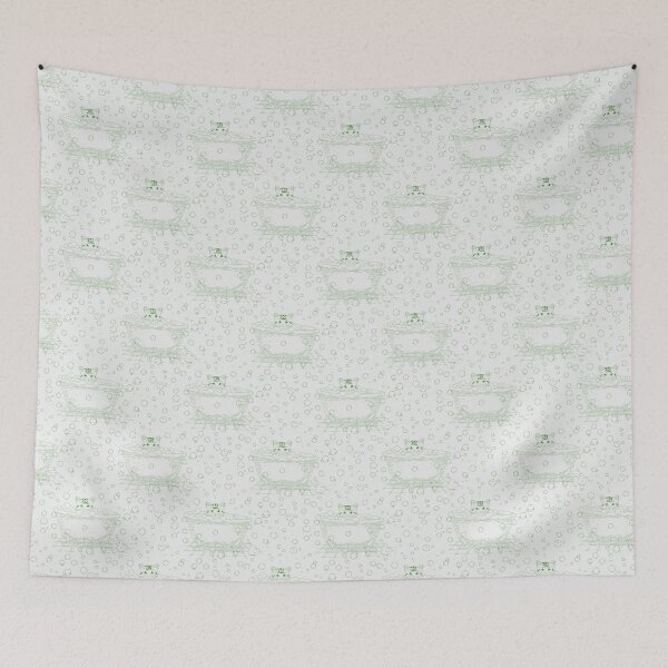 Item preview, Green Cat Bath Toile | Vintage Kitten Clawfoot Tub Pattern designed and sold by Pharmkitty.