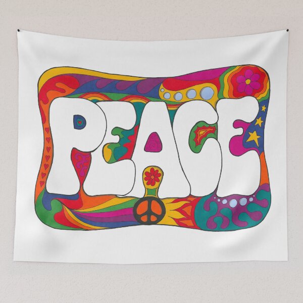 Item preview, Psychedelic Peace and Love Art White– Retro Hippie Rainbow Groovy Peace Design designed and sold by Kellie Espie Art.