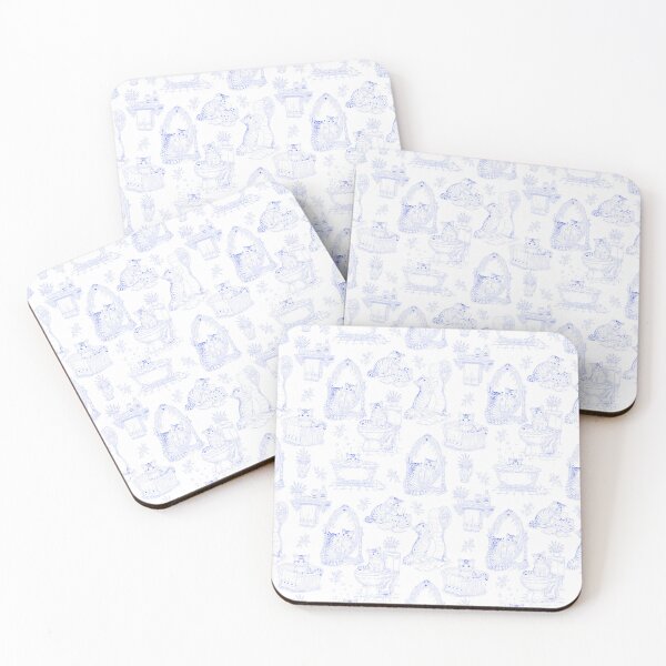 Item preview, Blue Vintage Cat Bathroom Toile Pattern designed and sold by Pharmkitty.