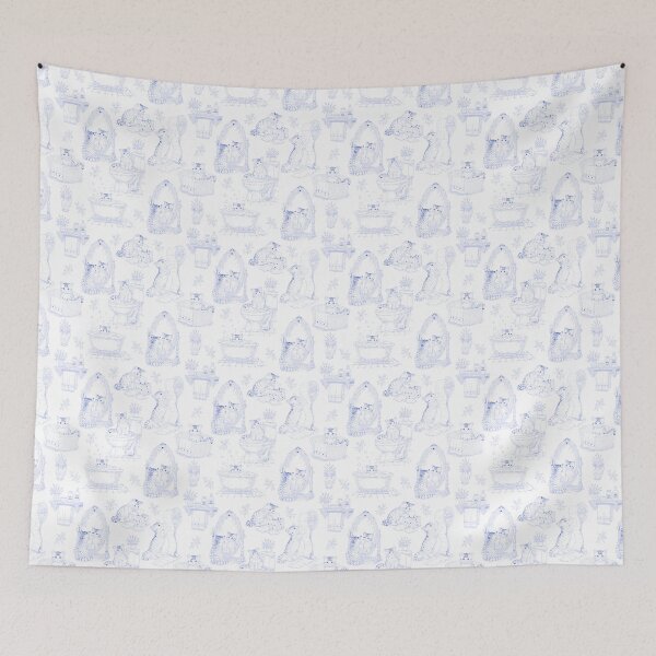 Item preview, Blue Vintage Cat Bathroom Toile Pattern designed and sold by Pharmkitty.