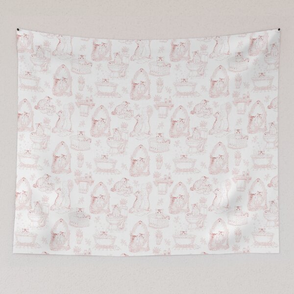 Item preview, Red Vintage Cat Bathroom Toile Pattern designed and sold by Pharmkitty.