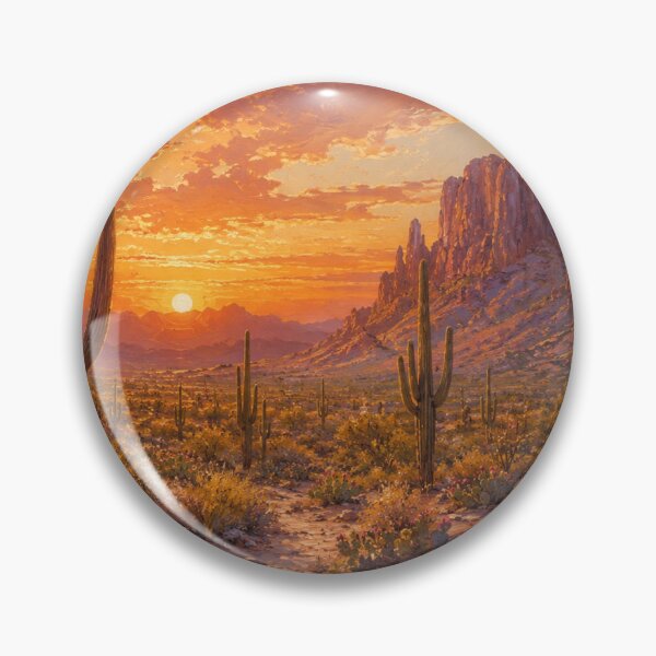 Item preview, Sunset in the Canyon Oil Painting Cacti and Saguaros designed and sold by JonelleTshirts.